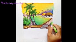 How to draw pastel village scenery.Step by step easy draw