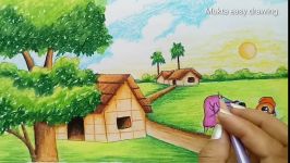 How to draw scenery of village cultivation.Step by step very easy