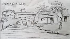 How to draw scenery of Riverside Village.Step by stepeasy draw