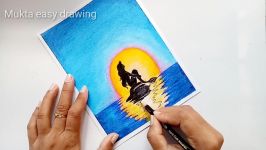 How to draw scenery of moon night with oil pastel.Step by step easy draw