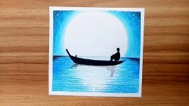 How to draw Moon light night scenery of alone boy.Step by stepeasy draw