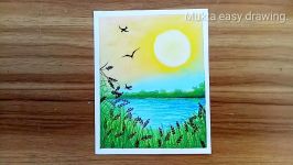 How to draw Riverside Scenery with oil pastel.Step by stepeasy draw