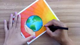 How to draw scenery of Save Earth.Step by step easy draw