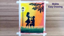 How to draw Romantic couple night scenery with oil pastel. Step by step