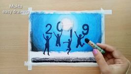 New year drawing with Oil Pastel.Step by step easy draw