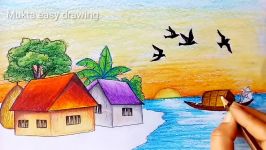 How to draw village scenery of sunset.Step by stepeasy draw