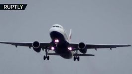 Crazy footage of planes battling strong winds to take off and land at UK airport