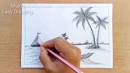 How to draw Sea Beach scenery with pencil sketch. Step by stepeasy draw