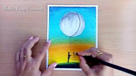 How to draw Romantic couple night scenery with oil pastel.