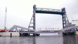 Opening of Europes largest drawbridge in the Port of Hamburg