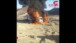 آتش زدن 2 کامیون حامل خودروهای سایپا ایران خودرو ضجه زدن دردناک راننده