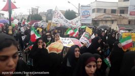 راهپیمایی ۲۲ بهمن مردم برازجان در زیر باران