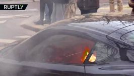 Porsche Ferrari vandalized set ablaze during Yellow Vest protests in Paris