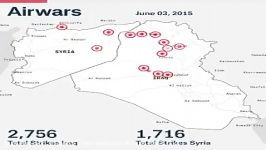 نقشه مناطق بمباران شده ائتلاف ضد داعش در عراق سوریه از۲۰۱۴تا۲۰۱۸