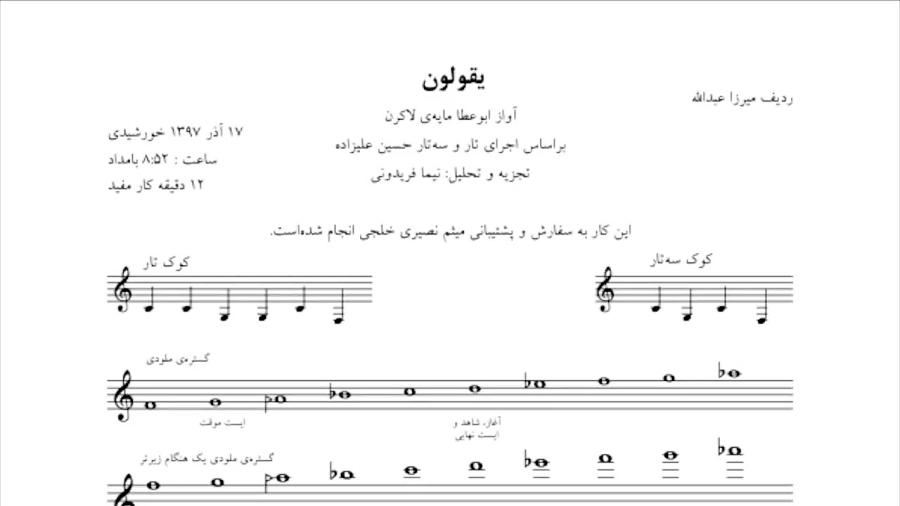 تجزیه تحلیل آواز ابوعطا ردیف میرزا عبدالله بر اساس اجرای حسین علیزاده