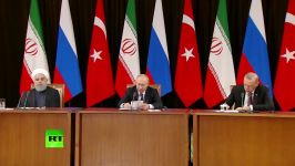 Putin Rouhani Erdogan address media after Syria talks in Sochi