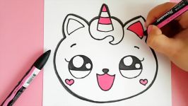 HOW TO DRAW A CUTE CATICORN EMOJI EASY  HAPPY DRAWINGS