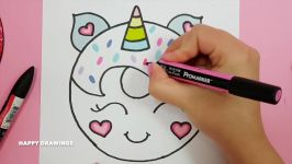 HOW TO DRAW A CUTE UNICORN DONUT EASY  HAPPY DRAWINGS