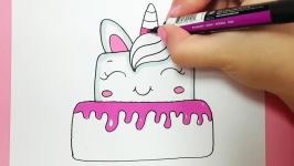 HOW TO DRAW A UNICORN CAKE CUTE AND EASY  HAPPY DRAWINGS