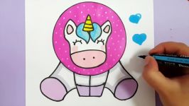 HOW TO DRAW AND COLOR A CUTE UNICORN IN A DONUT  EASY