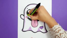 DRAWING + COLORING How to draw a cute Halloween Ghost EMOJI