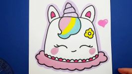 How to Draw and COLOR a Cute Unicorn Cake Super EASY  HAPPY DRAWINGS