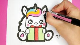 How to Draw and Color a Baby Unicorn holding a Christmas Gift  HAPPY DRAWINGS