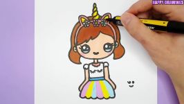 How to Draw a cute Unicorn girl  Super easy  Happy drawings Unicorn