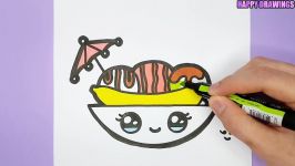 DRAWING FOR KIDS  How to Draw a Cute Banana Split  Happy Drawings Food