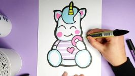 How to Draw a BABY UNICORN Eating a Donut  HAPPY DRAWINGS