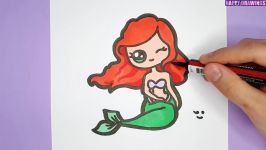 How to Draw and Color Mermaid Ariel for kids  Happy Drawings