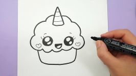 HOW TO DRAW A CUTE CUPCAKE UNICORN  SUPER EASY AND KAWAII