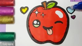 Glitter Apple set coloring and drawing for Kids Toddlers  Happy drawings ☆