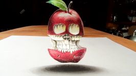 The First Apple  Drawing 3D Floating Apple Skull Illusion