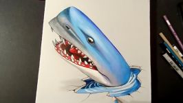 Drawing Blue Shark  3D Trick Art on Paper  VamosART