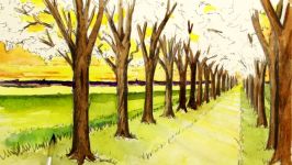 How to Draw a Road with Trees in One Point Perspective