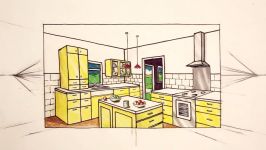 How to Draw a Kitchen Room in 2 Point Perspective NARRATED