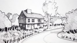 How to Draw a House in 2 Point Perspective in a Landscape