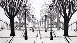 How to Draw 1 Point Perspective Draw a View of Steps and Trees