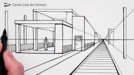 How to Draw a Modern House in 1 Point Perspective with Train Track