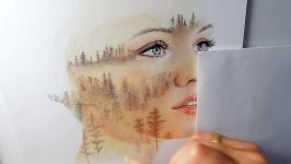 Timelapse  Drawing a double exposure portrait with colored pencils