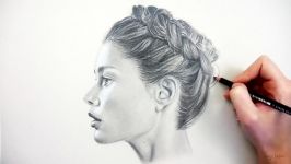 Drawing shading and blending a realistic profile portrait on grey paper