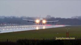 Intense BOEING 747 landing in Rain Crosswind