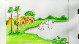 How to draw a village scenery Step by step very easy