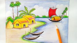 How to draw a village scenery Step by step very easy