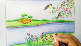 How to draw a scenery of spring season Step by step very easy