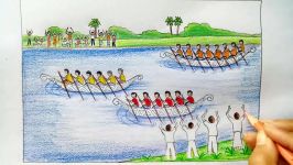 How to draw a scenery of Boat regatta Step by step very easy