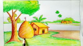 How to draw a village scenery Step by step very easy