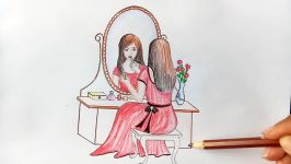 How to draw scenery of dressing table Step by step