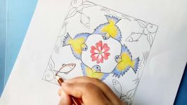 How to draw Naksha of fish bird flower leaf Step by step